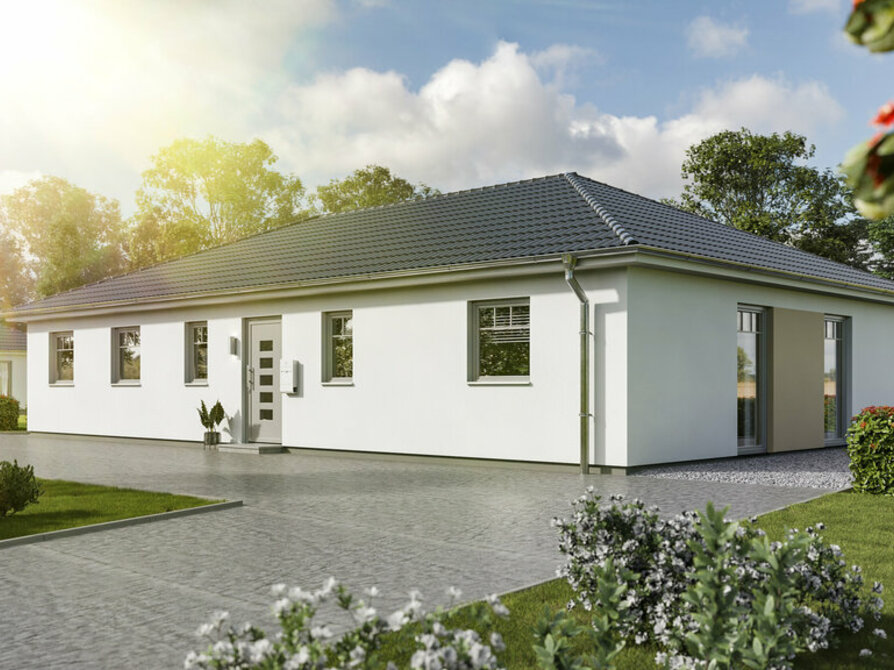Town&Country Massivhaus, Winkelbungalow 132 - Trend, Straße Außenansicht