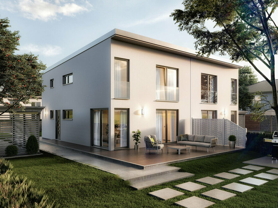 Town&Country Massivhaus, Doppelhaus Aura 141 – Elegance, Garten, Außenansicht