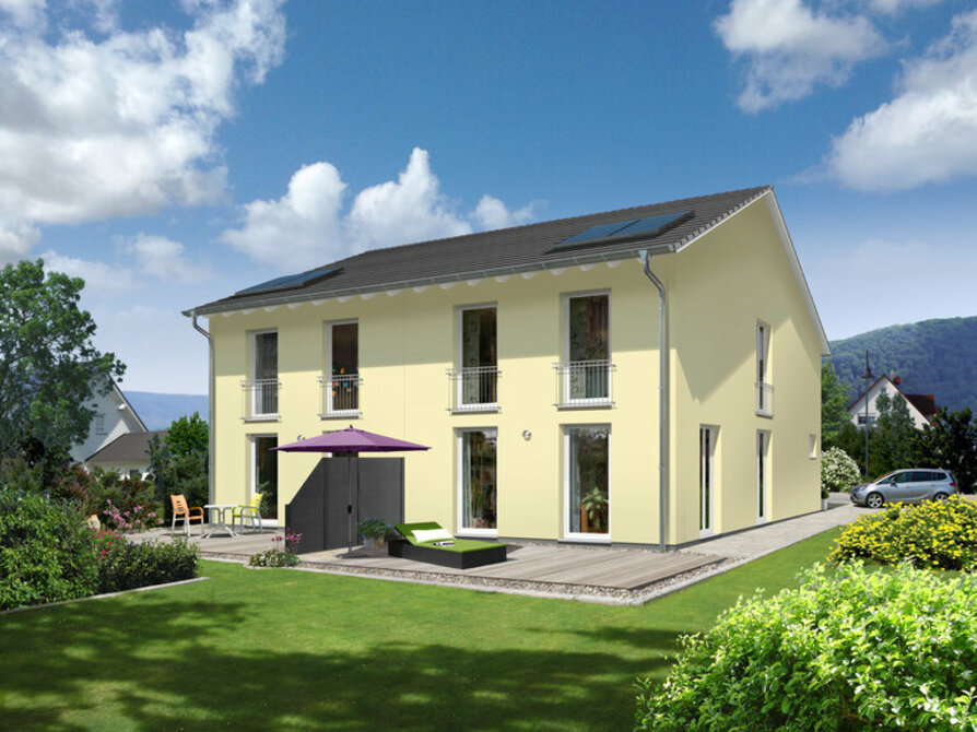 Town&Country Massivhaus, Doppelhaus Aura 128 – Trend, Garten, Außenansicht