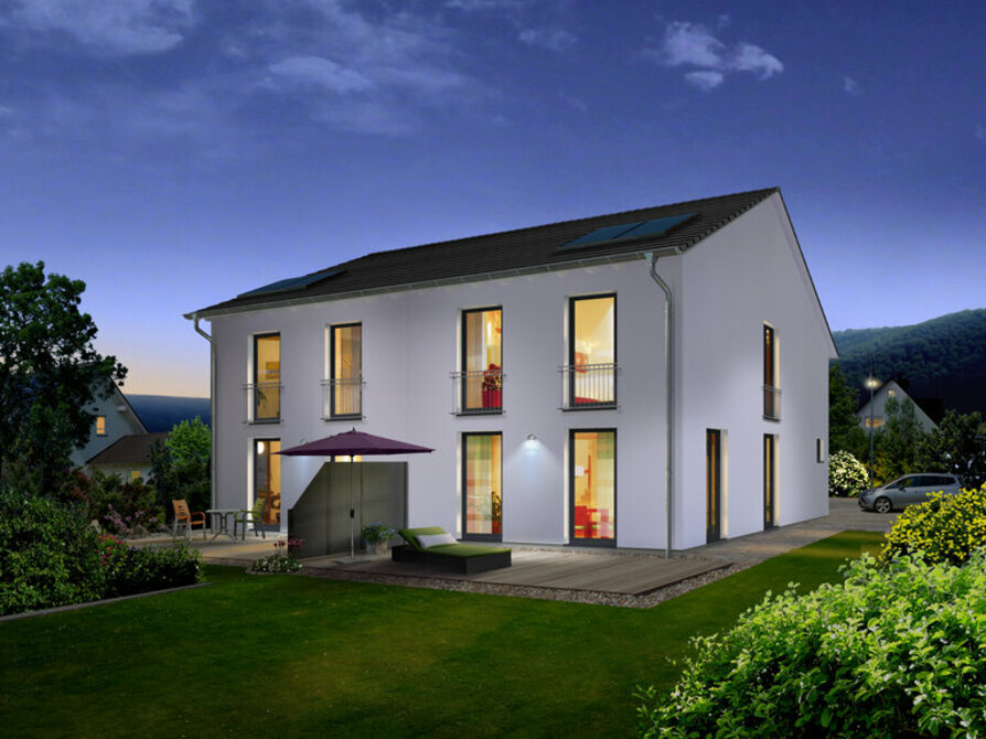 Town&Country Massivhaus, Doppelhaus Aura 128 – Elegance, Garten, Außenansicht