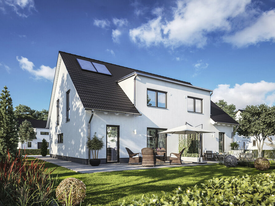 Town&Country Massivhaus, Doppelhaus Duett 125– Elegance, Garten, Außenansicht