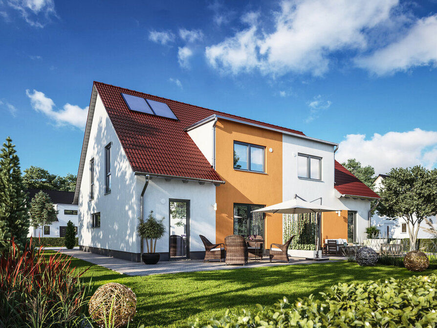 Town&Country Massivhaus, Doppelhaus Duett 125– Style, Garten, Außenansicht
