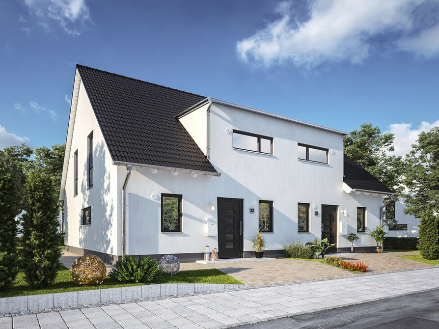 Town&Country Massivhaus, Doppelhaus Duett 125– Elegance, Straße, Außenansicht