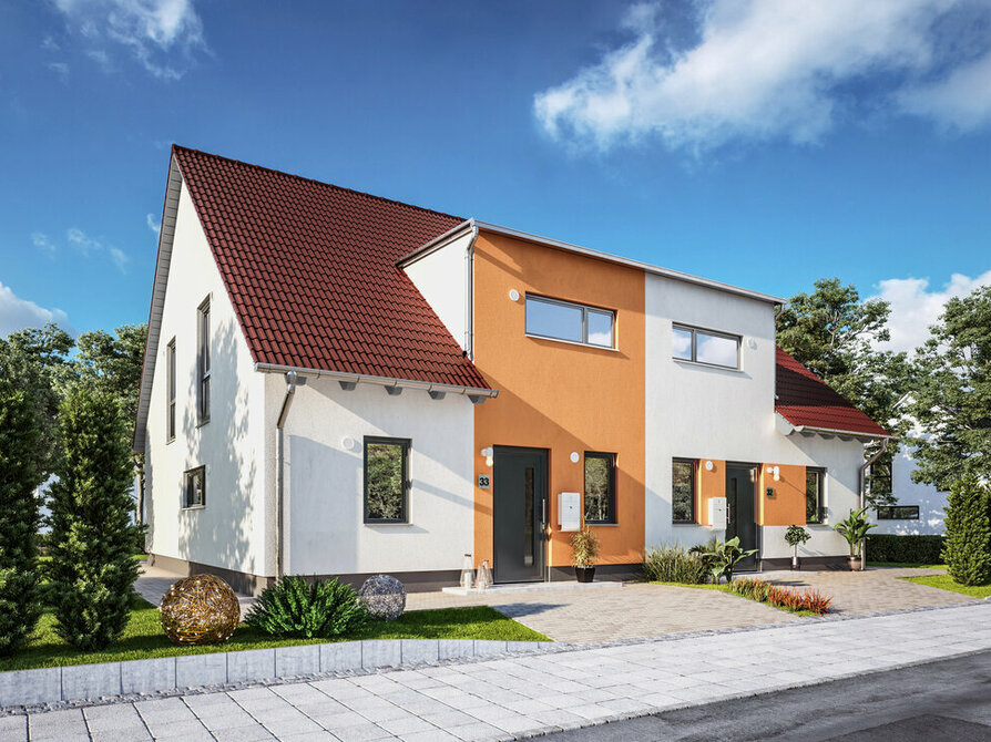 Town&Country Massivhaus, Doppelhaus Duett 125– Style, Straße, Außenansicht
