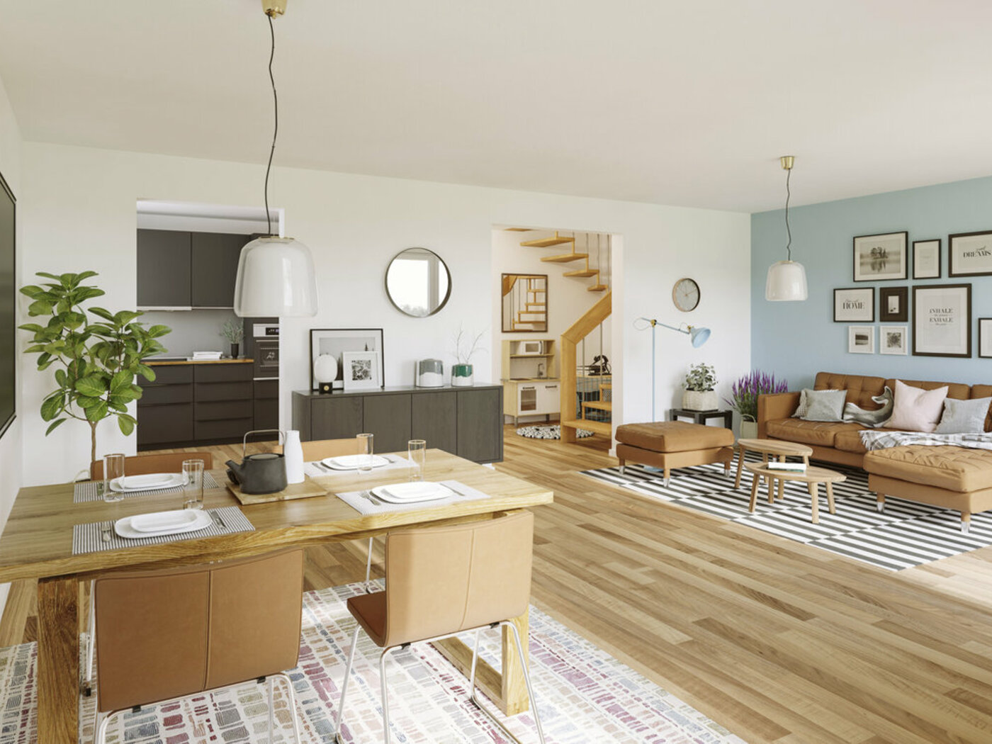 Doppelhaus_Duett_125_Wohnbereich Town&Country Massivhaus, Doppelhaus Duett 125 – Wohnzimmer