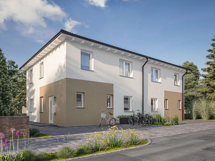 Town&Country Massivhaus, Doppelhaus Linz 110 – Trend, Straße, Außenansicht
