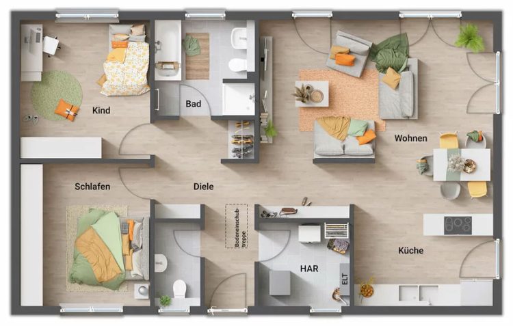 Town & Country Massivhaus, Grundriss Bungalow 100