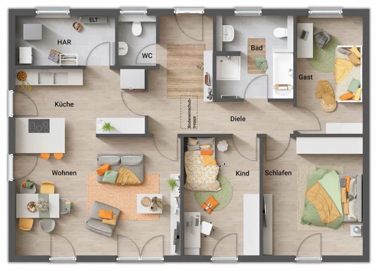 Grundriss-Bungalow-110 Town & Country Massivhaus, Grundriss Bungalow 110
