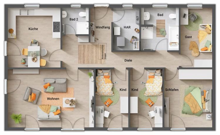 Town & Country Massivhaus, Grundriss Bungalow 132