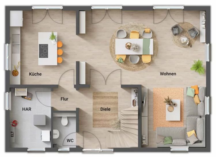 Town & Country Massivhaus, Einfamilienhaus, Grundriss Erdgeschoss, Landhaus 155