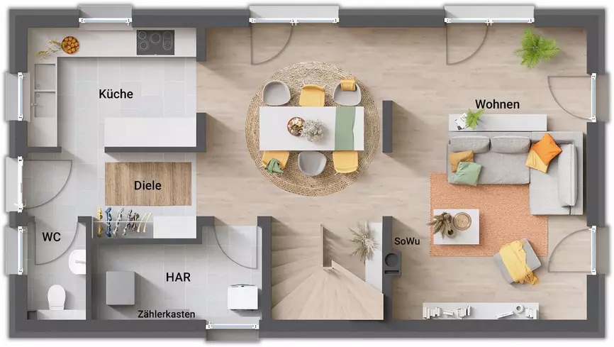 Town & Country Massivhaus, Einfamilienhaus, Grundriss Erdgeschoss, Aura 128