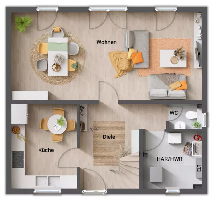 Grundriss_Flair_127_Einfamilienhaus_Erdgeschoss Town & Country Massivhaus, Einfamilienhaus, Grundriss Erdgeschoss, Flair 1217