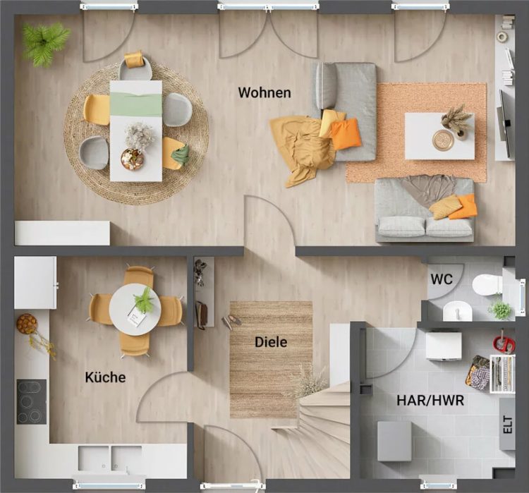 Grundriss_Flair_128_Einfamilienhaus_Erdgeschoss Town & Country Massivhaus, Einfamilienhaus, Grundriss Erdgeschoss, Flair 128