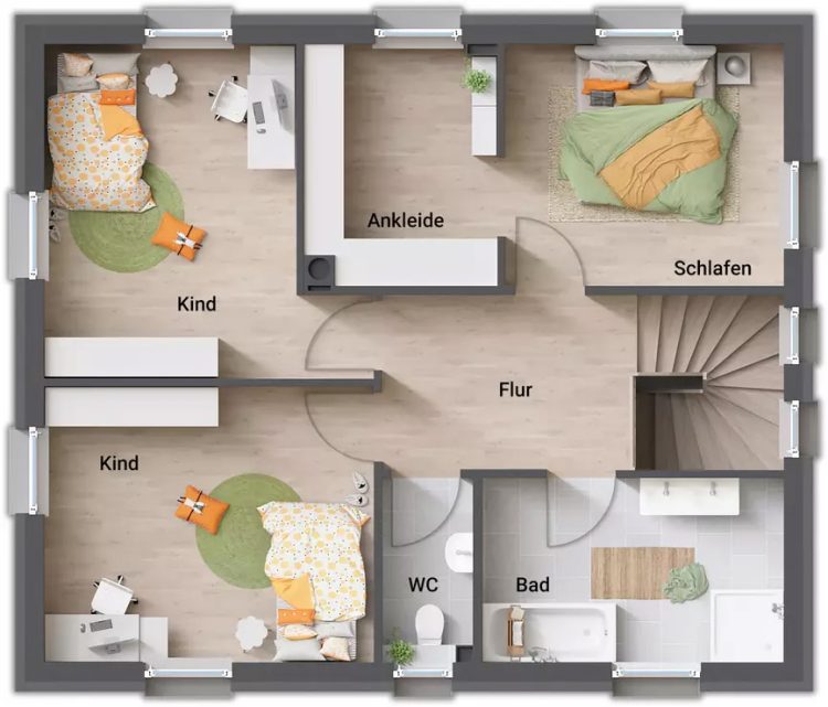 Grundriss_Stadtvilla_137_Obergeschoss Town & Country Massivhaus, Grundriss Obergeschoss, Stadtvilla 137