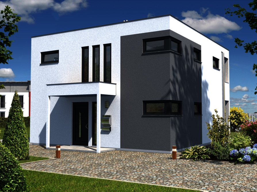 Town&Country Massivhaus, Einfamilienhaus, Kubus 126 - Trend, Straße Außenansicht