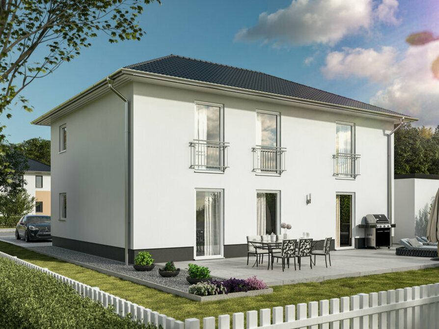Town&Country Massivhaus, Mehrfamilienhaus Flair 190 Duo – Trend, Garten, Außenansicht