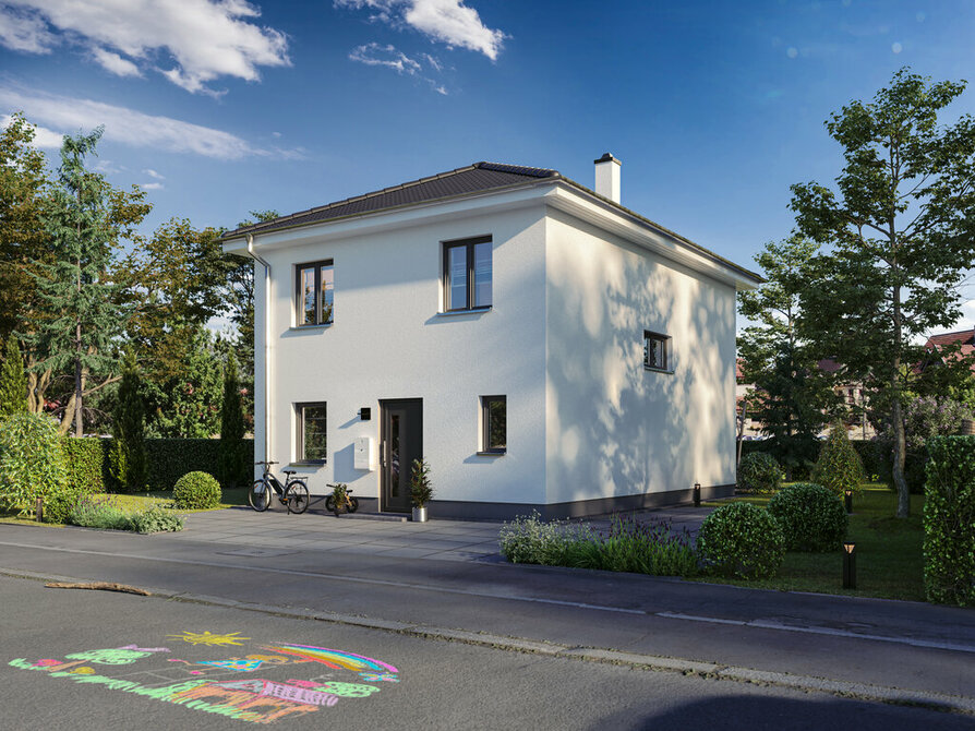 Town&Country Massivhaus, Stadtvilla 110 - Elegance, Eingang vorne, Straße Außenansicht