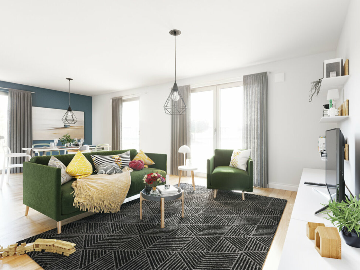 Stadtvilla_154_Exklusiv_Wohnzimmer Town&Country Massivhaus, Stadtvilla 154 Exklusiv – Wohnzimmer