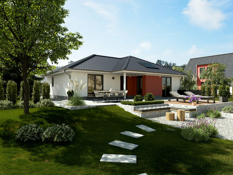 Town&Country Massivhaus, Winkelbungalow 108 - Style, Garten Außenansicht