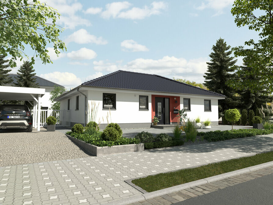 Town&Country Massivhaus, Winkelbungalow 108 - Style, Straße Außenansicht