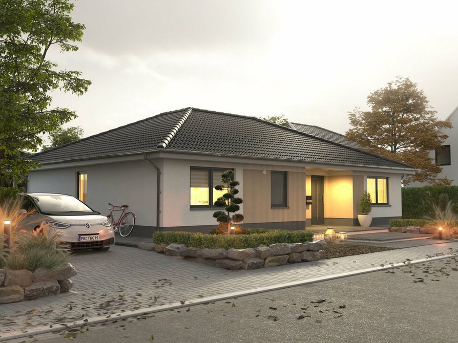 Town&Country Massivhaus, Winkelbungalow 128 - Elegance, Straße Außenansicht