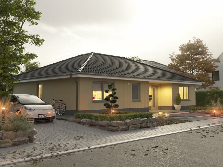 Town&Country Massivhaus, Winkelbungalow 128 - Trend, Straße Außenansicht