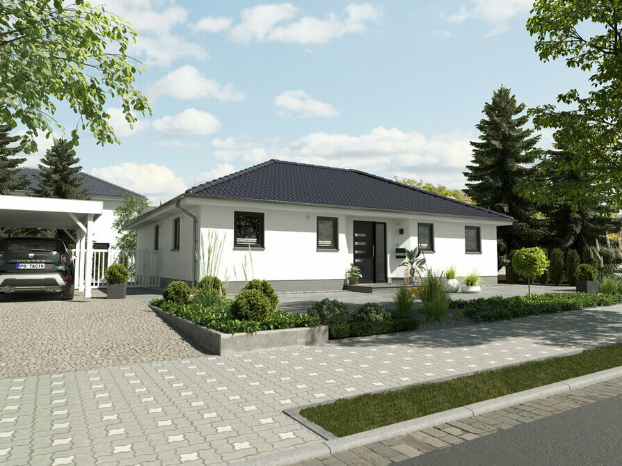 Town&Country Massivhaus, Winkelbungalow 108 - Elegance, Straße Außenansicht