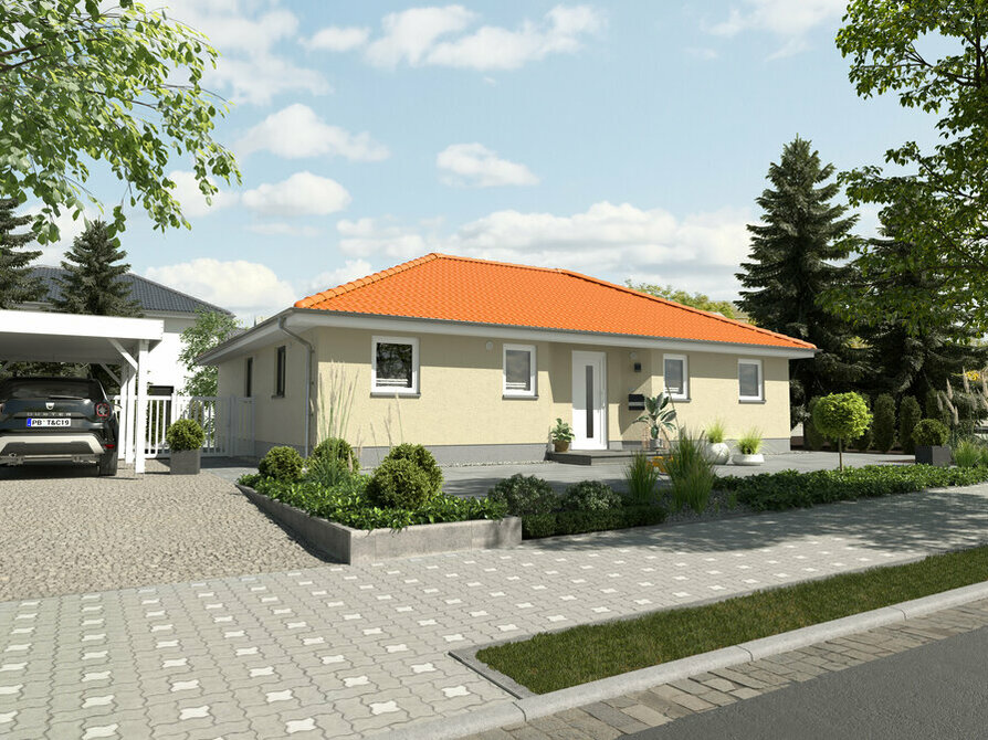 Town&Country Massivhaus, Winkelbungalow 108 - Trend, Straße Außenansicht