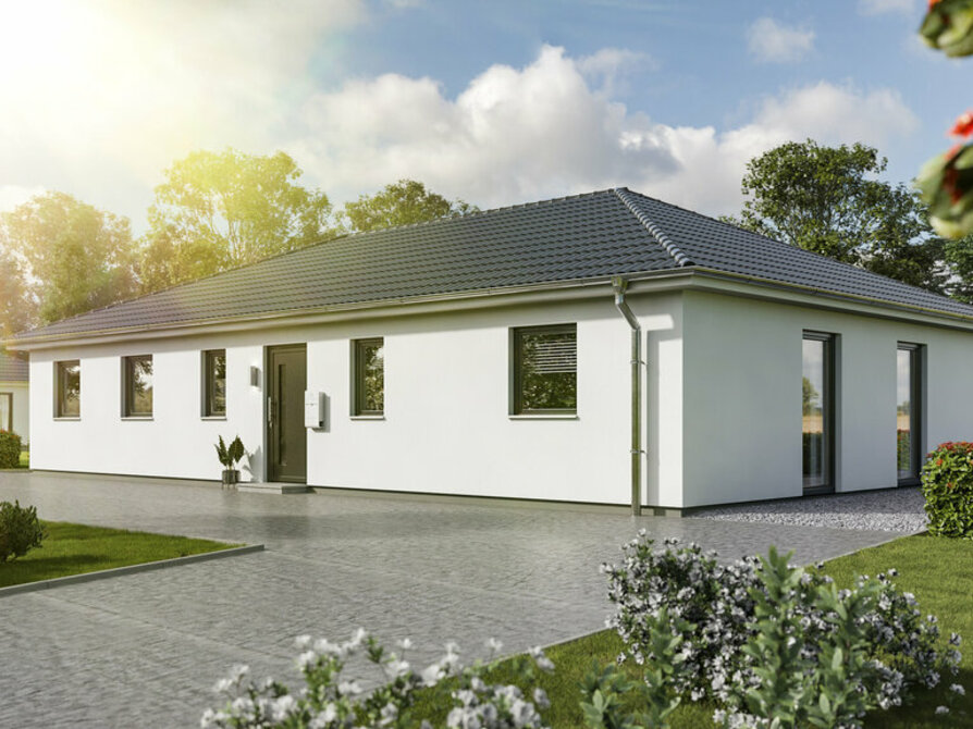 Town&Country Massivhaus, Winkelbungalow 132 - Elegance, Straße Außenansicht