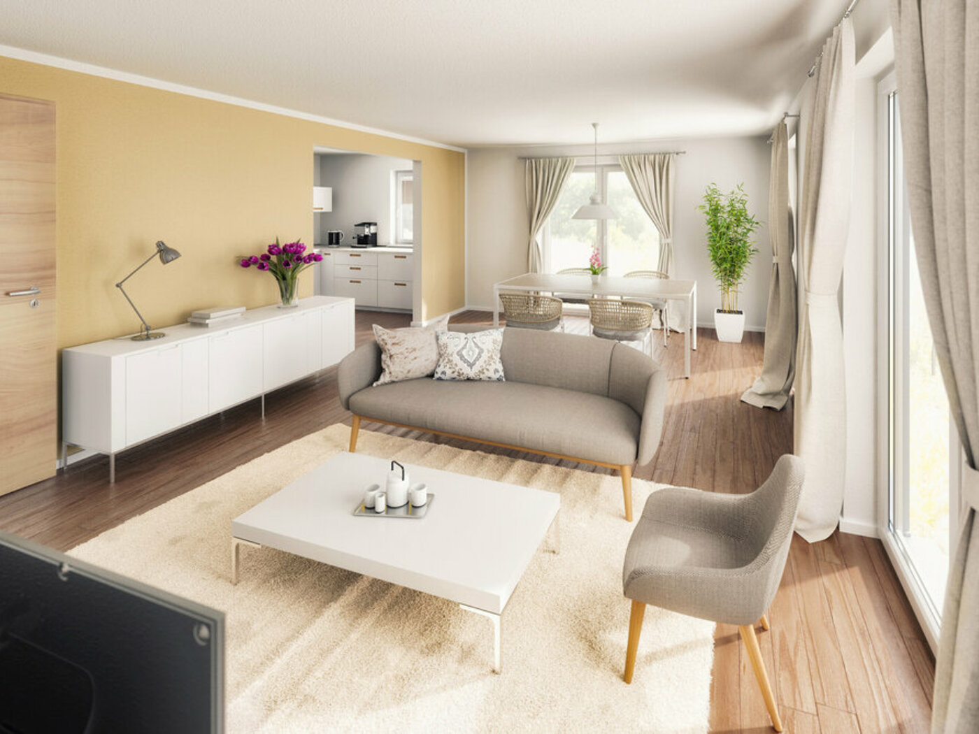 bungalow-92-wohnzimmer-1 Town&Country Massivhaus, Bungalow 92 - Wohnzimmer